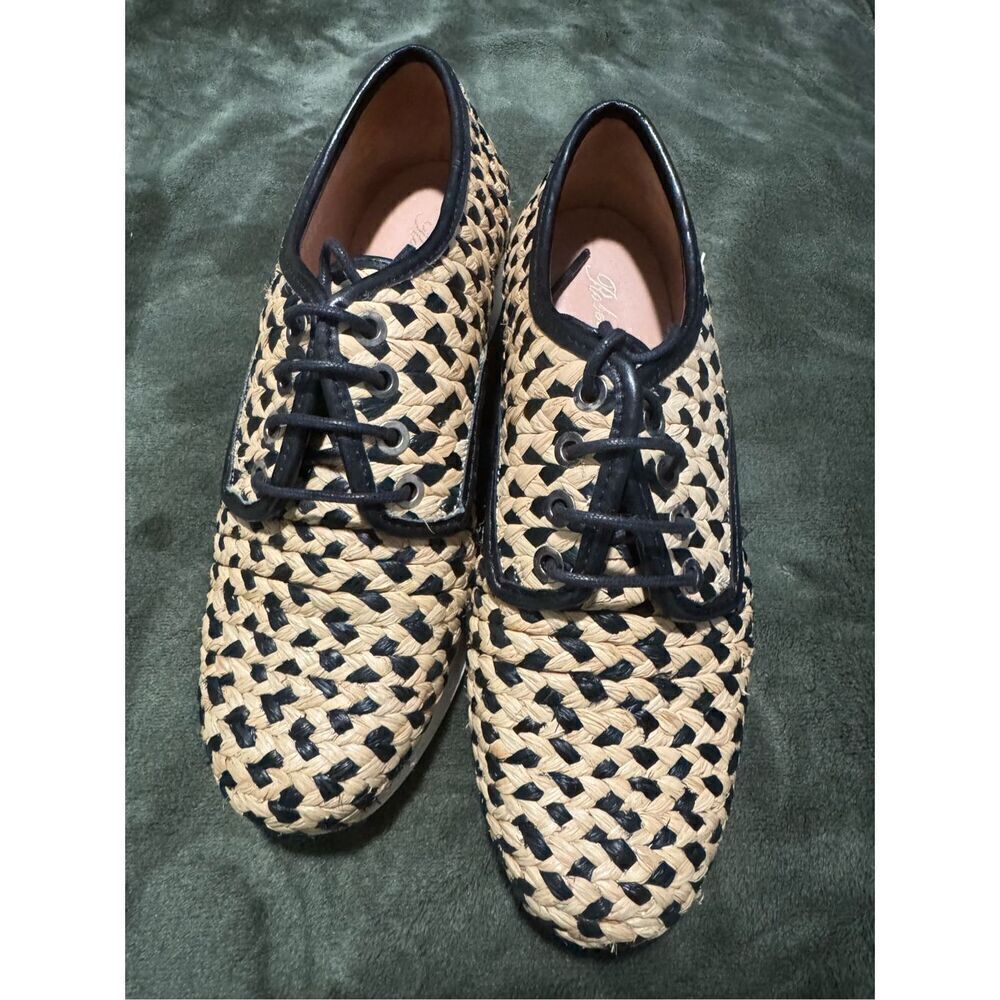 Robert Clergerie woven braided Raffia oxford lace up platform shoes 36
